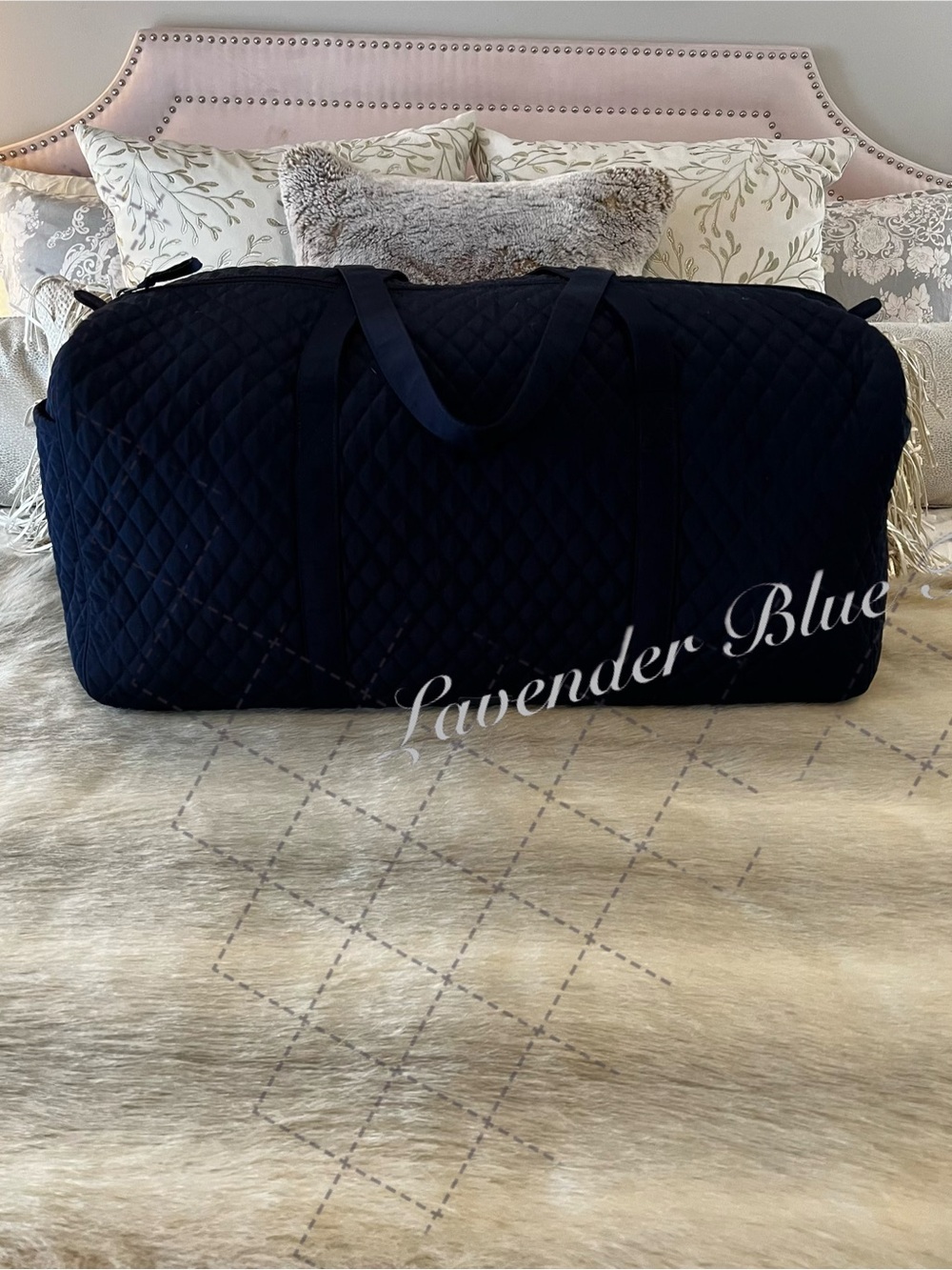 New VERA BRADLEY Navy Blue Microfiber XL Duffle Bag Lightweight Quilted Travel